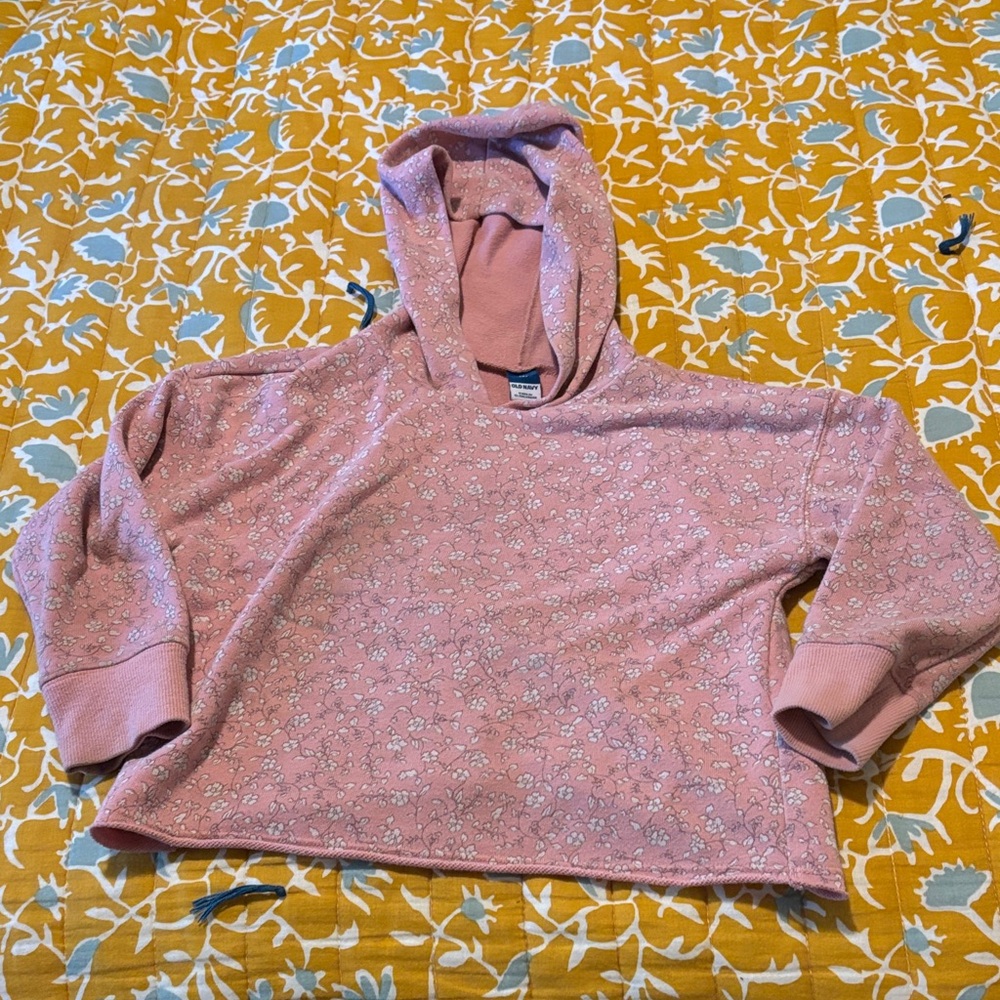Kids Old Navy Sweatshirt Hoodie Floral Pink Lightweight Cropped